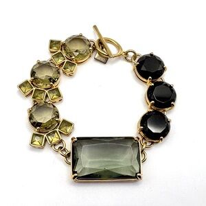 Banana Republic Gray, Green, and & Rhinestone Gold  Statement Toggle Bracelet